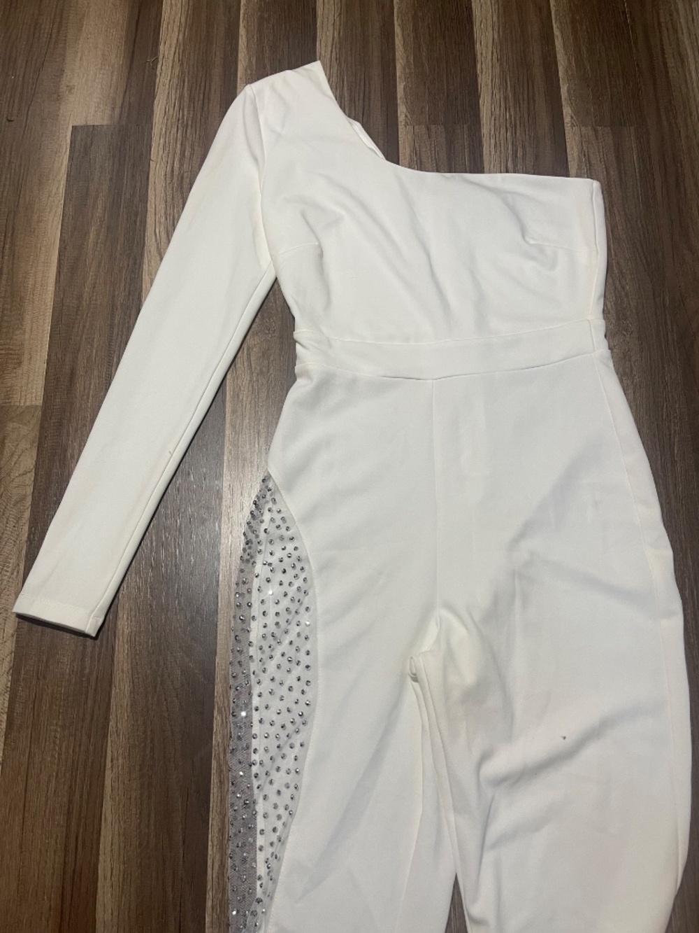 Symphony White One-Shoulder Embellished Jumpsuit - Picture 4 of 11